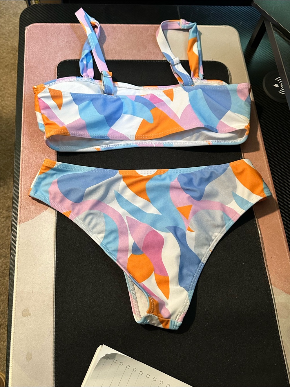 Pastel Multicolor Abstract Bikini Set Adjustable Strap High Waist Size Medium - Picture 3 of 6